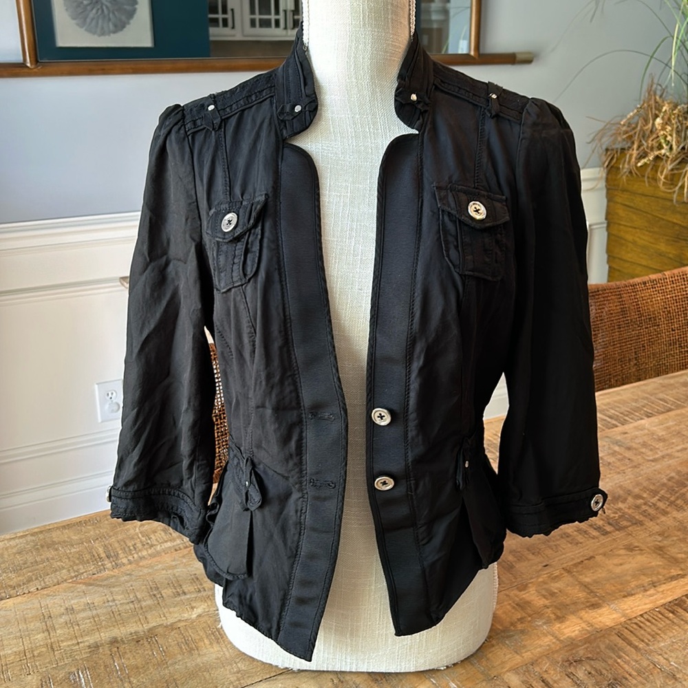 White House Black Market Womens Jacket Top Solid Black Rayon Nylon Unlined